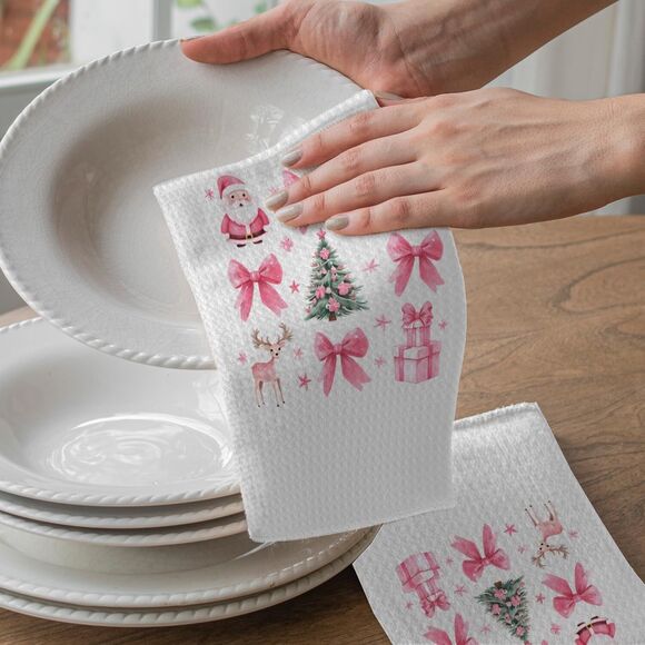 Vintage Christmas Kitchen Towels Coquette Red Bow Christmas Dish Towels for K... - Picture 4 of 8